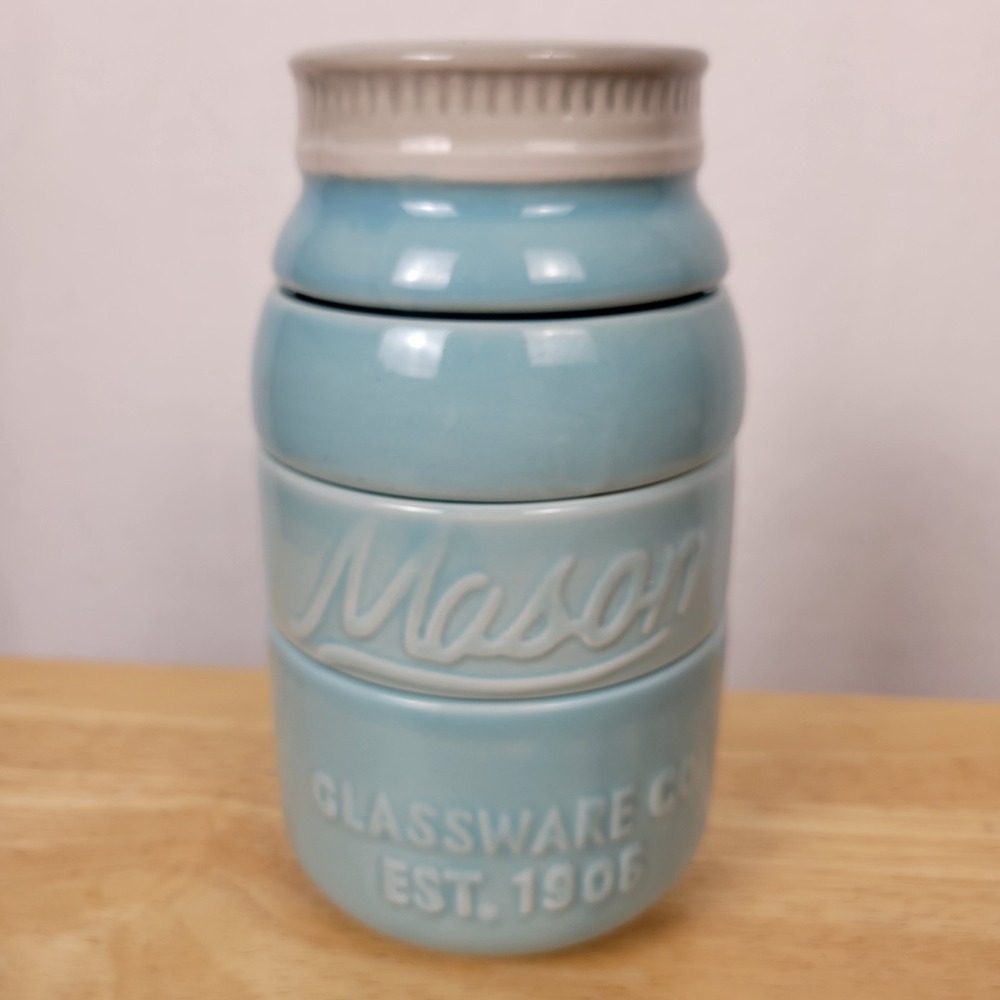 Mason Jar Measuring Cups Blue Stacking Nesting Kitchen Rustic Country Farmhouse